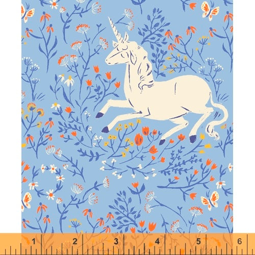 Heather Ross 20th Anniversary - Unicorn in Blue - 39657A-4 - Half Yard