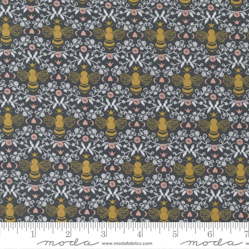 Midnight in the Garden - Honeybee Toile in Charcoal - 43124 13 - Half Yard