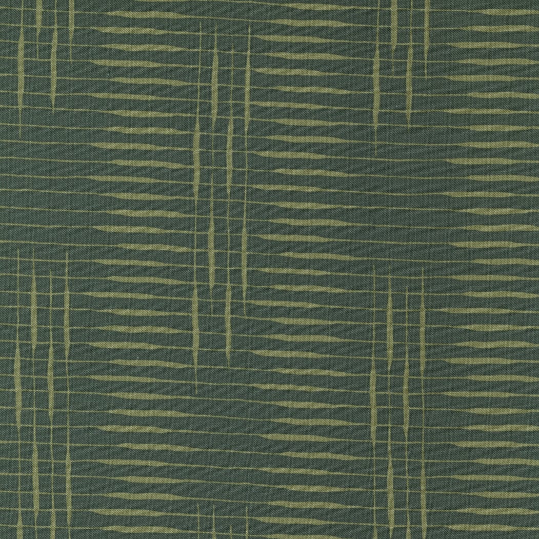 Cotton quilting fabric pattern called 'Cattail Crossing in Pine'. Part of the 'Slow Stroll' fabric collection. Designed by Fancy That Design House & Co. for fabric company Moda Fabrics. SKU: 45545 25. 44-45 inch width.