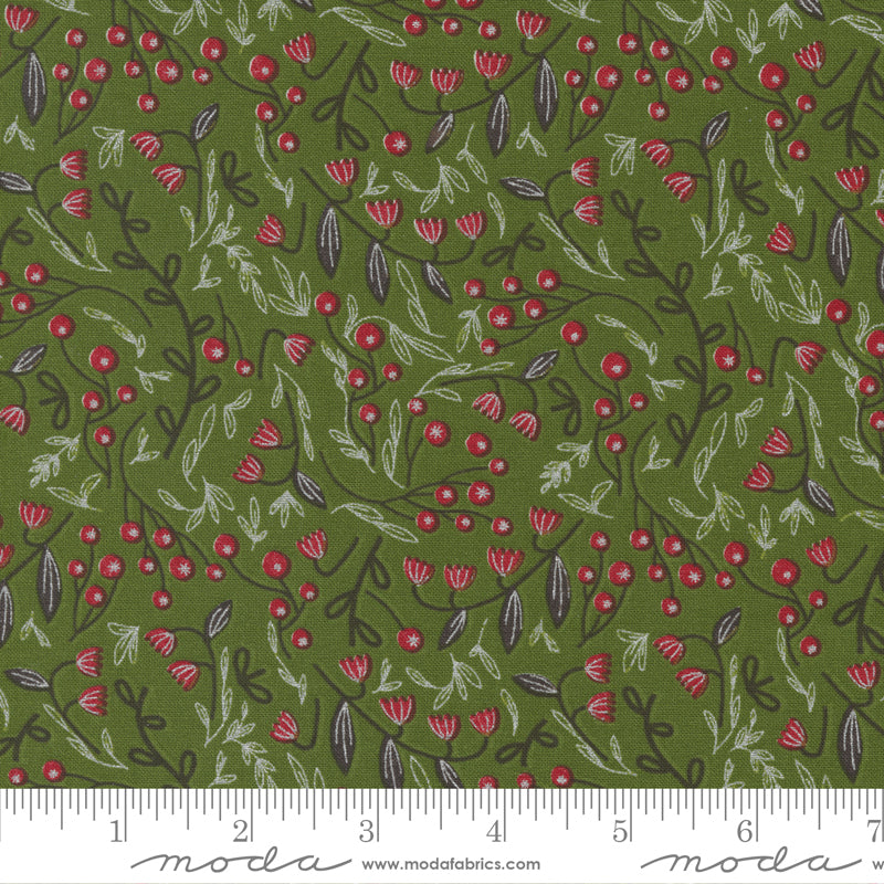 Merrymaking - Winter Berries in Evergreen - Gingiber for Moda Fabrics - 48344 14M - Half Yard