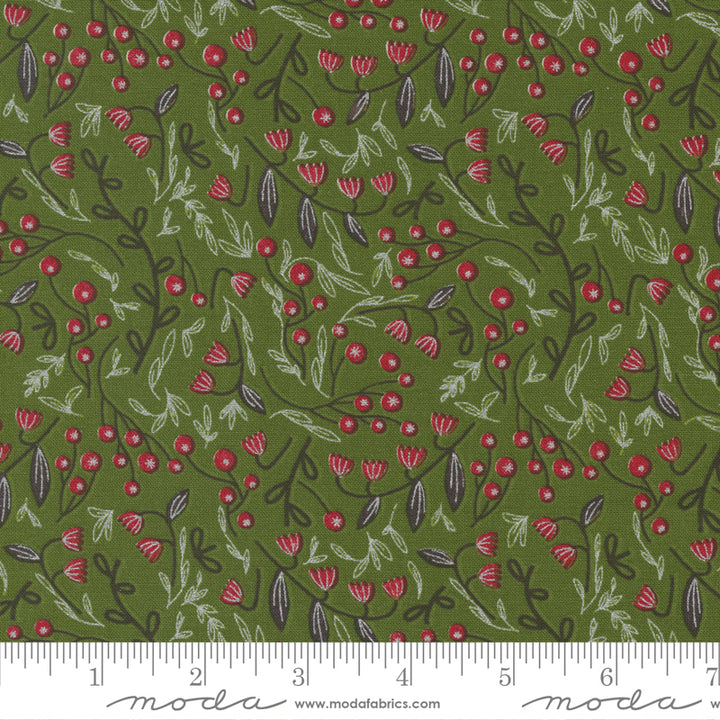 Merrymaking - Winter Berries in Evergreen - Gingiber for Moda Fabrics - 48344 14M - Half Yard