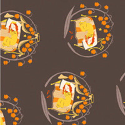 Cotton quilting fabric pattern called 'Sleeping Beauty in Charcoal'. Part of the 'Far Far Away II' fabric collection. Designed by Heather Ross for fabric company Windham Fabrics. SKU: 51198-5. 44-45 inch width.