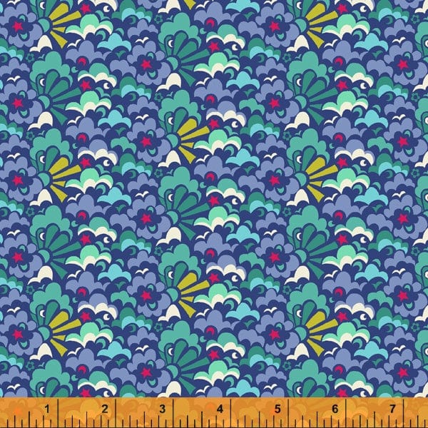 Cotton quilting fabric pattern called 'Cloud Puff in Periwinkle'. Part of the 'Eden' fabric collection. Designed by Sally Kelly for fabric company Windham Fabrics. SKU: 52807-4. 44-45 inch width.