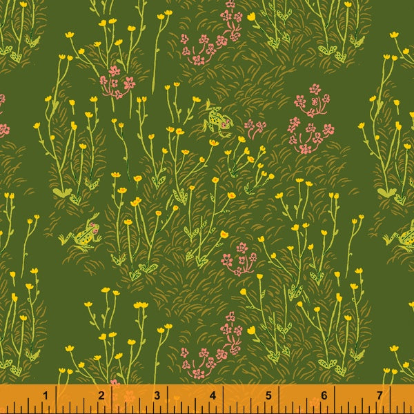 West Hill Revisited - Tall Buttercups in Pond Green - 52877-10 - Half Yard