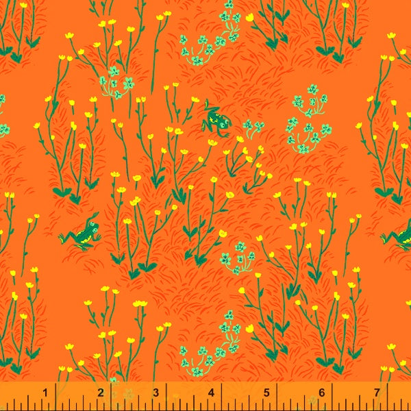 West Hill Revisited - Tall Buttercups in Orange - Heather Ross for Windham Fabrics - 52877-12 - Half Yard