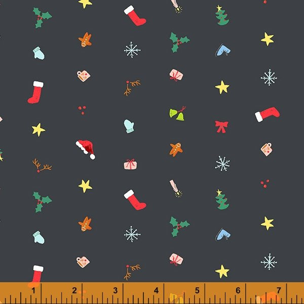 Christmas Charms - Tiny Charms in Charcoal - 53092-7 - Half Yard