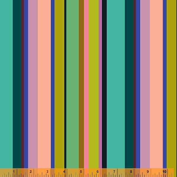 Cotton quilting fabric pattern called 'Stripe in Multi'. Part of the 'Color Wheel' fabric collection. Designed by Annabel Wrigley for fabric company Windham Fabrics. SKU: 53265D-3. 44-45 inch width.