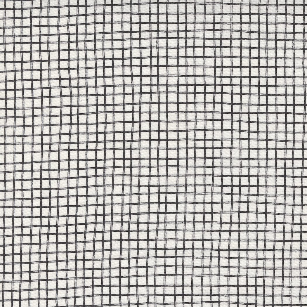 Cotton quilting fabric pattern called 'Grid in Vanilla Black'. Part of the 'Late Octover' fabric collection. Designed by Sweetwater Road for fabric company Moda Fabrics. SKU: 55592 13. 44-45 inch width.