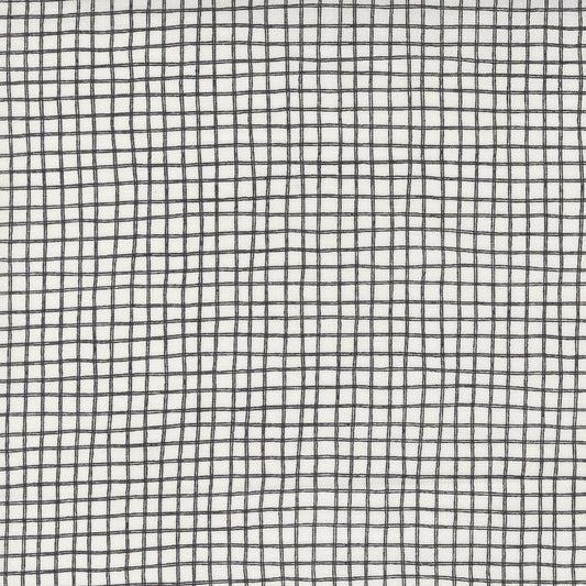 Cotton quilting fabric pattern called 'Grid in Vanilla Black'. Part of the 'Late Octover' fabric collection. Designed by Sweetwater Road for fabric company Moda Fabrics. SKU: 55592 13. 44-45 inch width.