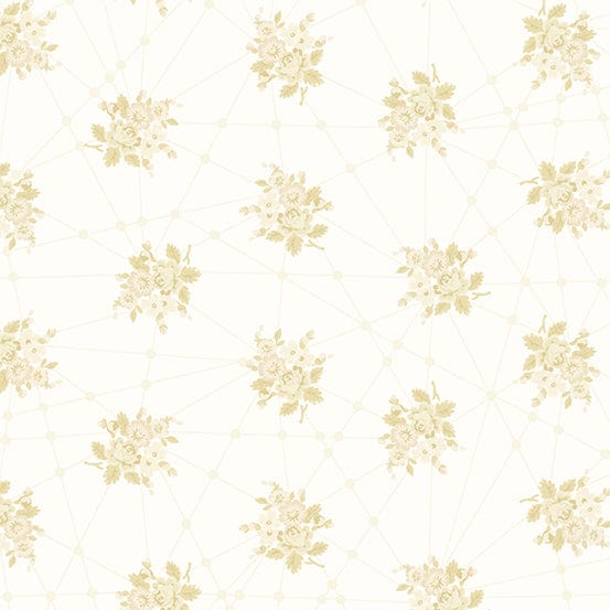 Cotton quilting fabric pattern called 'Little Bouquets in Chantrelle'. Part of the 'Wallflower' fabric collection. Designed by Giucy Giuce for fabric company Andover Fabrics. SKU: A-9874-N. 44-45 inch width.