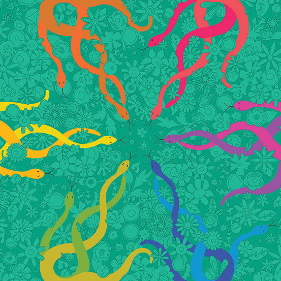 Wildflowers - Snakes in Teal - A-668-T - Half Yard