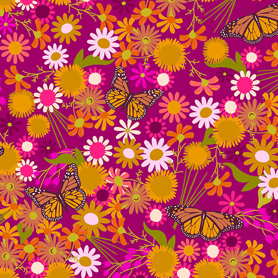 Wildflowers - Monarchs and Flowers in Berry - A-670-P - Half Yard