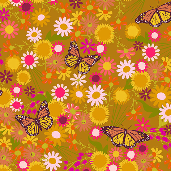 Wildflowers - Monarchs and Flowers in Yarrow - A-670-V - Half Yard