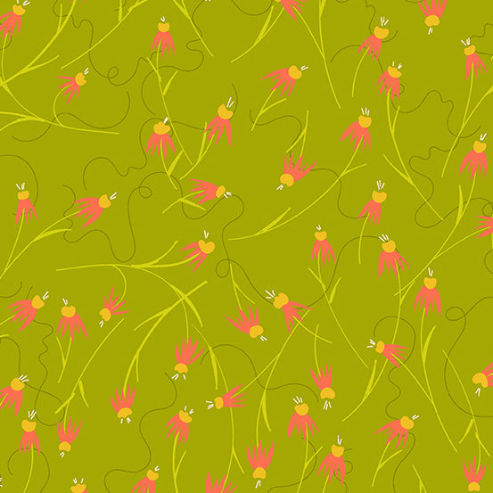 Wildflowers - Coneflowers in Grass - A-671-G - Half Yard