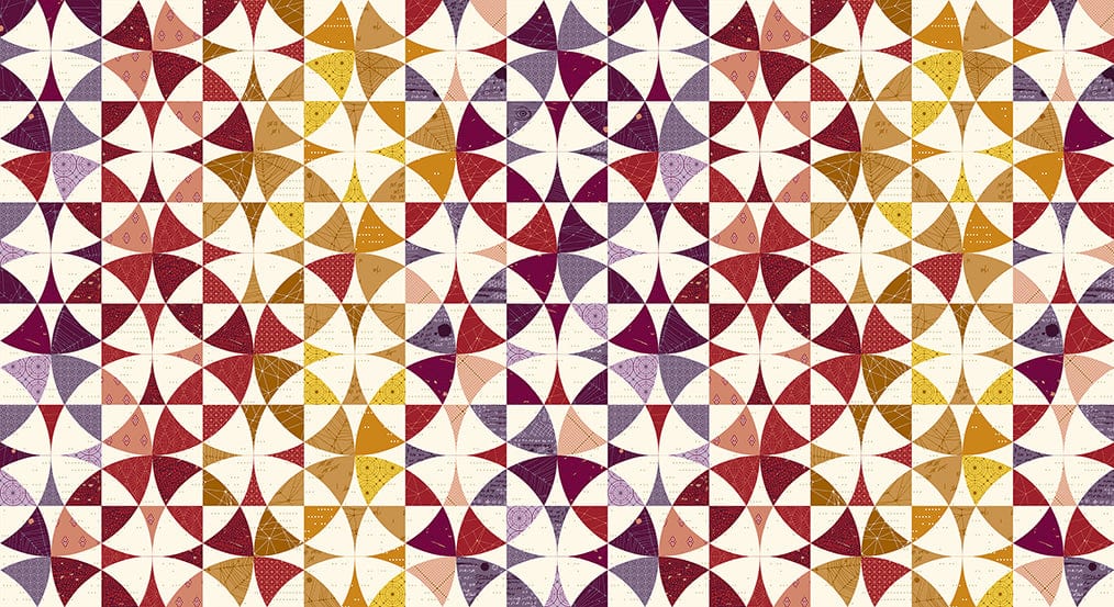 Cotton quilting fabric pattern called 'Exhibit A in Warm'. Part of the 'Sleuth' fabric collection. Designed by Giucy Giuce for fabric company Andover Fabrics. SKU: A-767-R. 44-45 inch width.