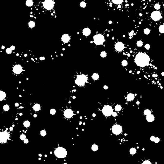 Cotton quilting fabric pattern called 'Spatter in Pitch'. Part of the 'Sleuth' fabric collection. Designed by Giucy Giuce for fabric company Andover Fabrics. SKU: A-770-K. 44-45 inch width.