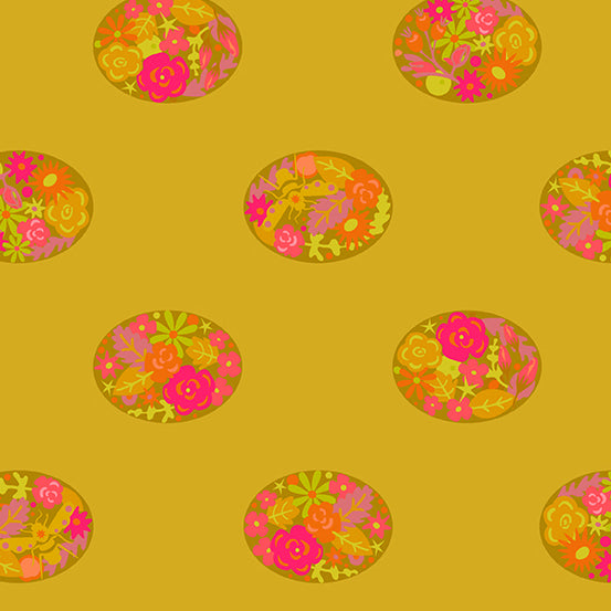 Ellipse - Floral Dot in Goldenrod - Alison Glass for Andover - A-9884-Y - Half Yard