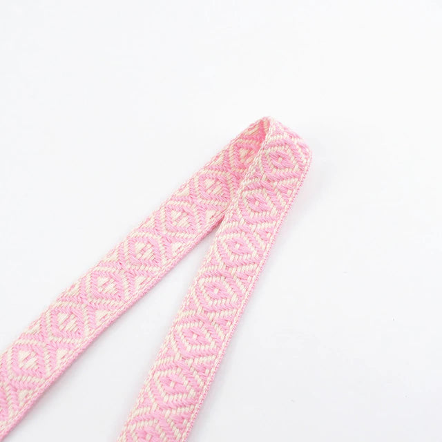 Embroidered Ribbon / Webbing - Light Pink Diamond - One Yard