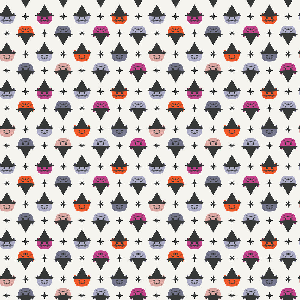 GhostTown - Cats in White Multi - Figo Fabrics - 90519-10 - Half Yard