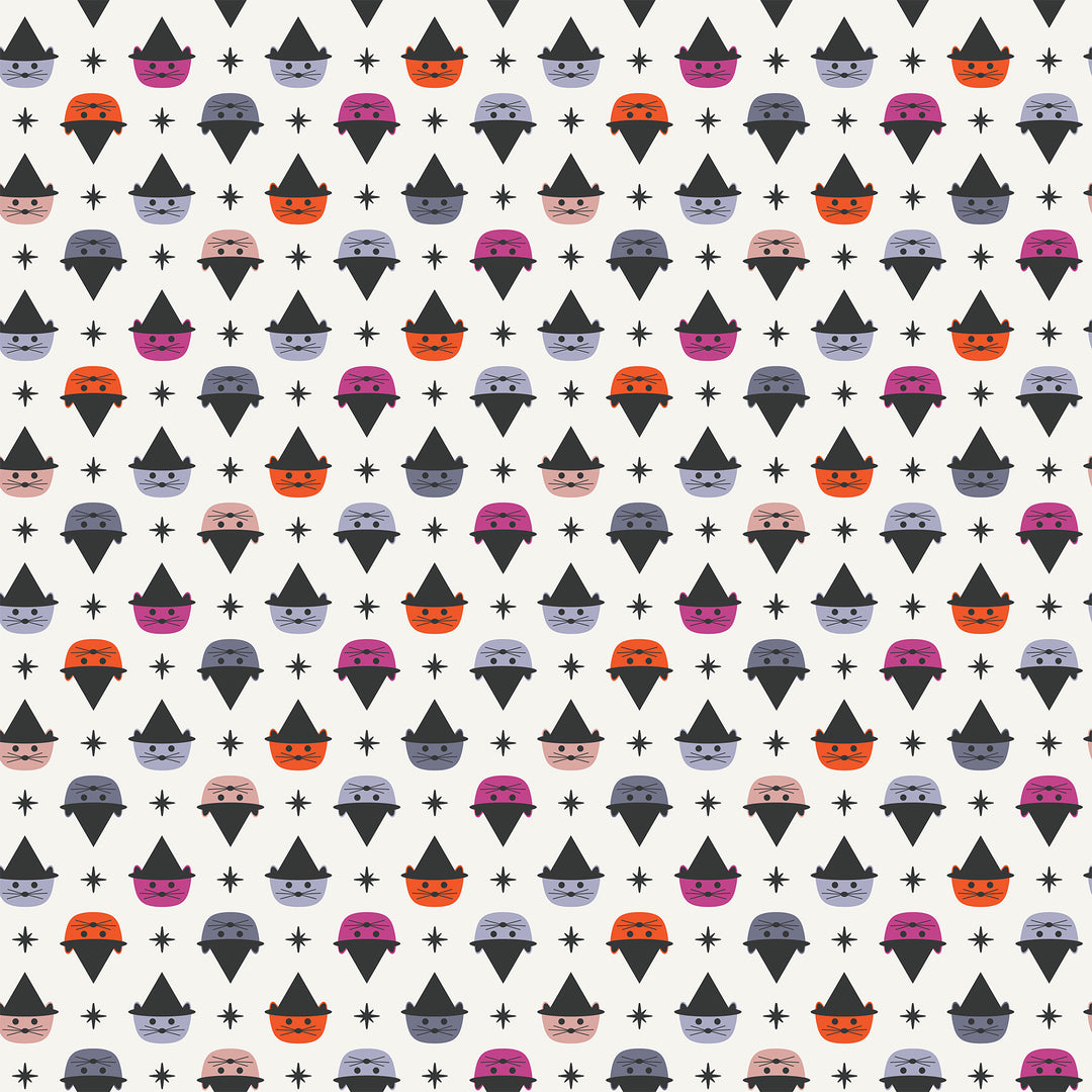 GhostTown - Cats in White Multi - Figo Fabrics - 90519-10 - Half Yard