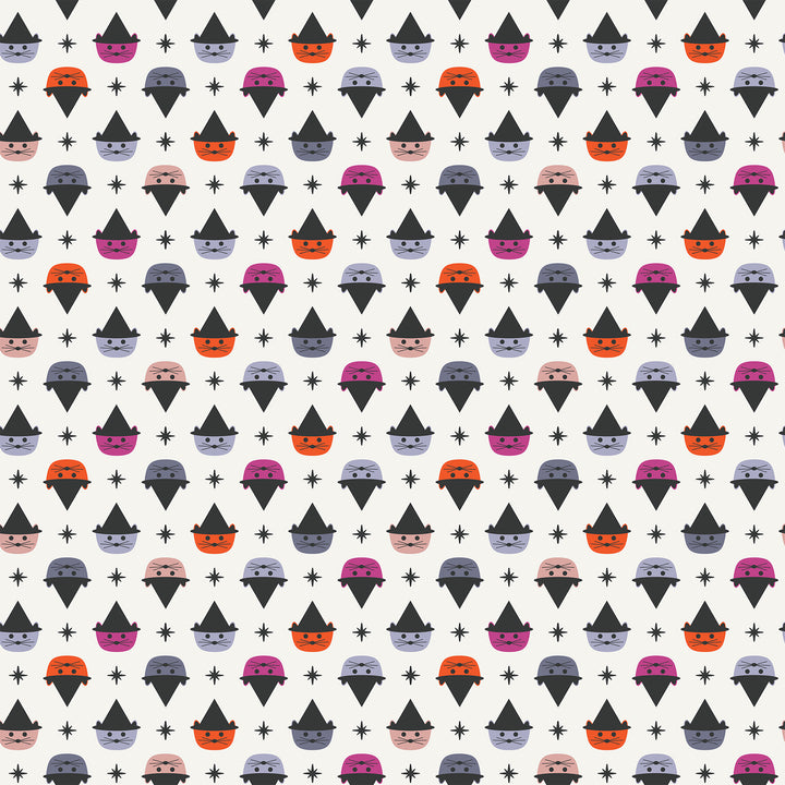 GhostTown - Cats in White Multi - Figo Fabrics - 90519-10 - Half Yard