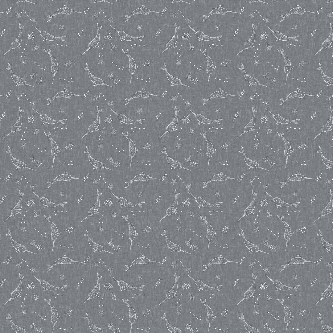 Calm Waters - Narwhals in Gray - Bernadett Urbanovics for Figo Fabrics - 90617-92 - Half Yard