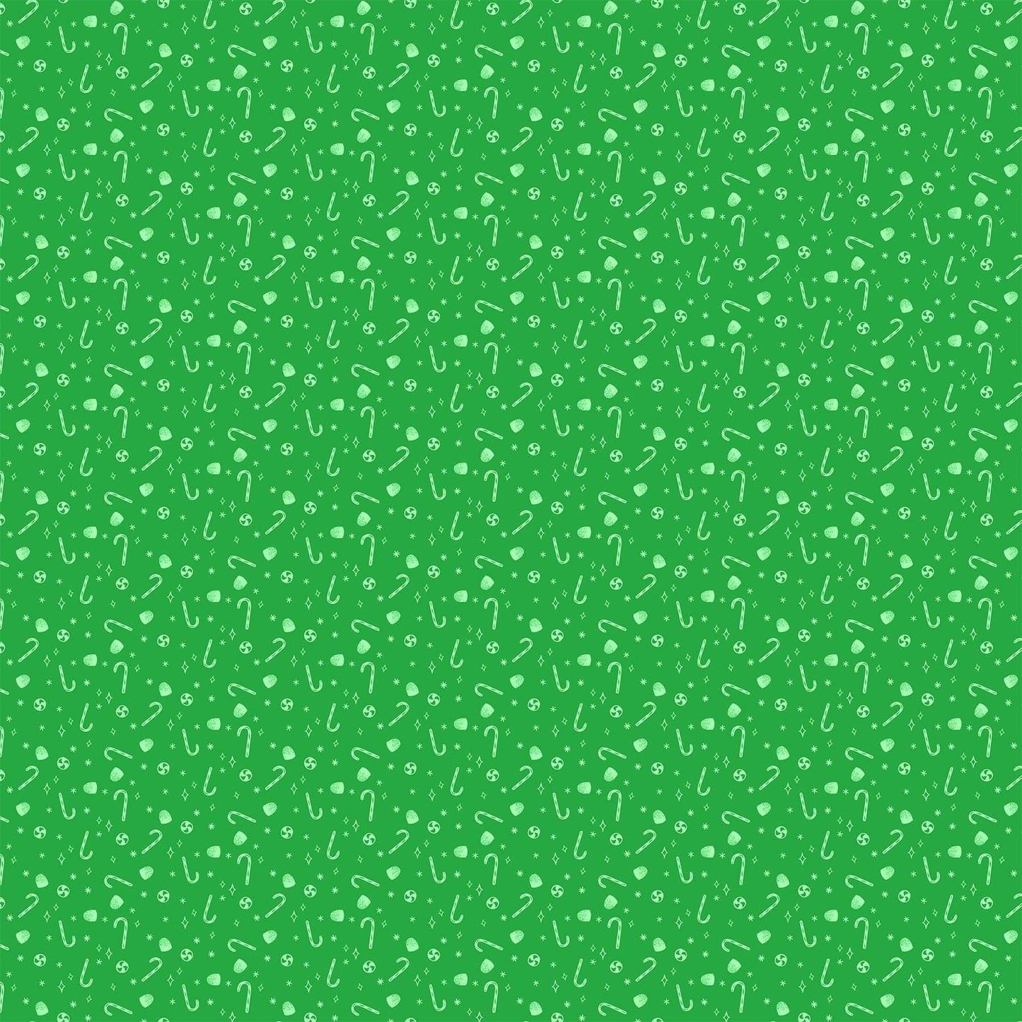 Cotton quilting fabric pattern called 'Candies in Green'. Part of the 'Merry Kitchmas' fabric collection. Designed by Louise Pretzel for fabric company Figo Fabrics. SKU: 90671-71. 44-45 inch width.