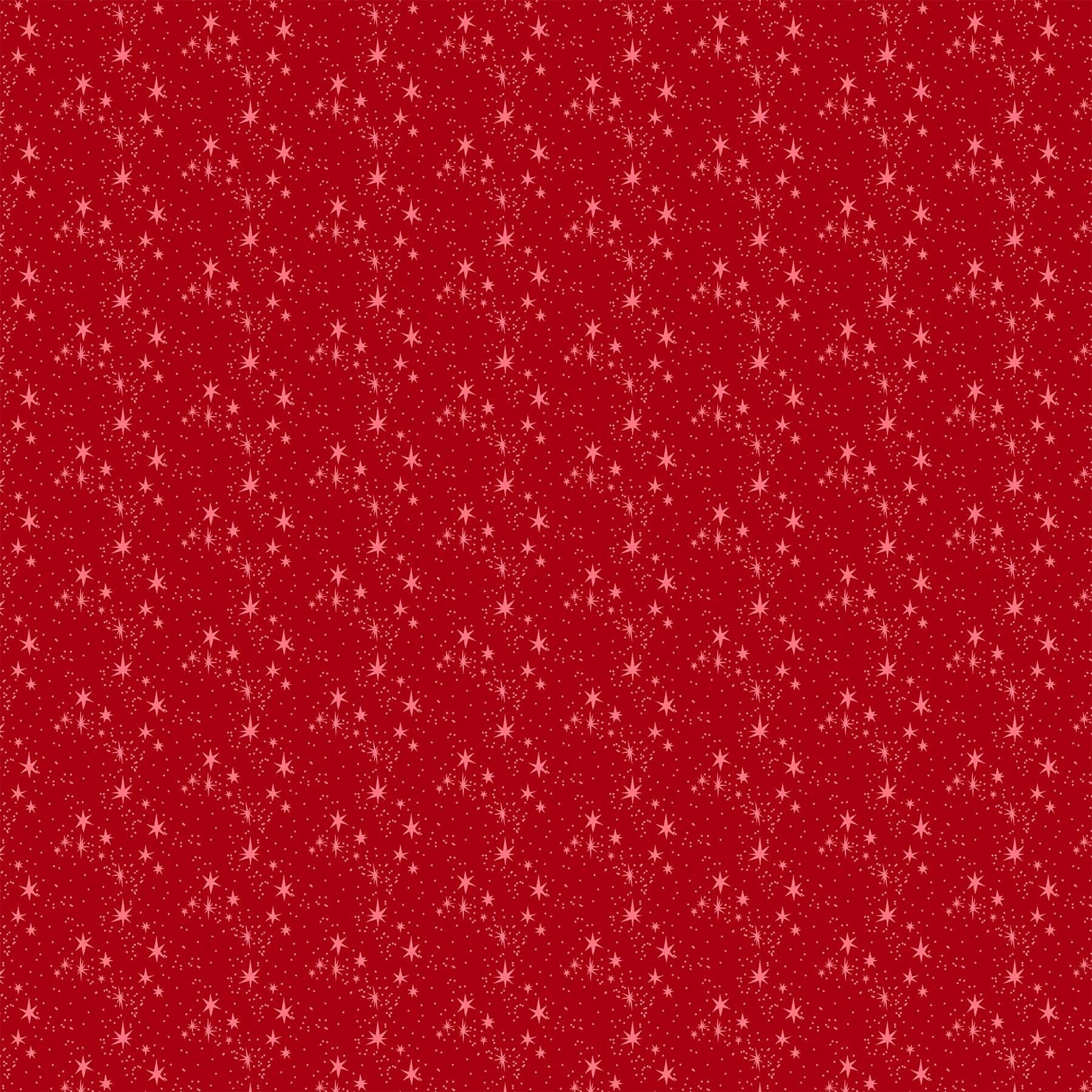 Cotton quilting fabric pattern called 'Stars in Red'. Part of the 'Merry Kitchmas' fabric collection. Designed by Louise Pretzel for fabric company Figo Fabrics. SKU: 90672-26. 44-45 inch width.