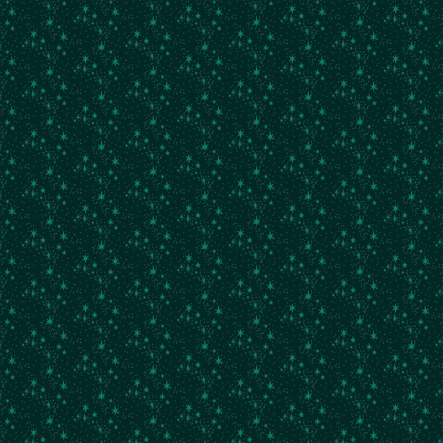 Cotton quilting fabric pattern called 'Stars in Green'. Part of the 'Merry Kitchmas' fabric collection. Designed by Louise Pretzel for fabric company Figo Fabrics. SKU: 90672-79. 44-45 inch width.