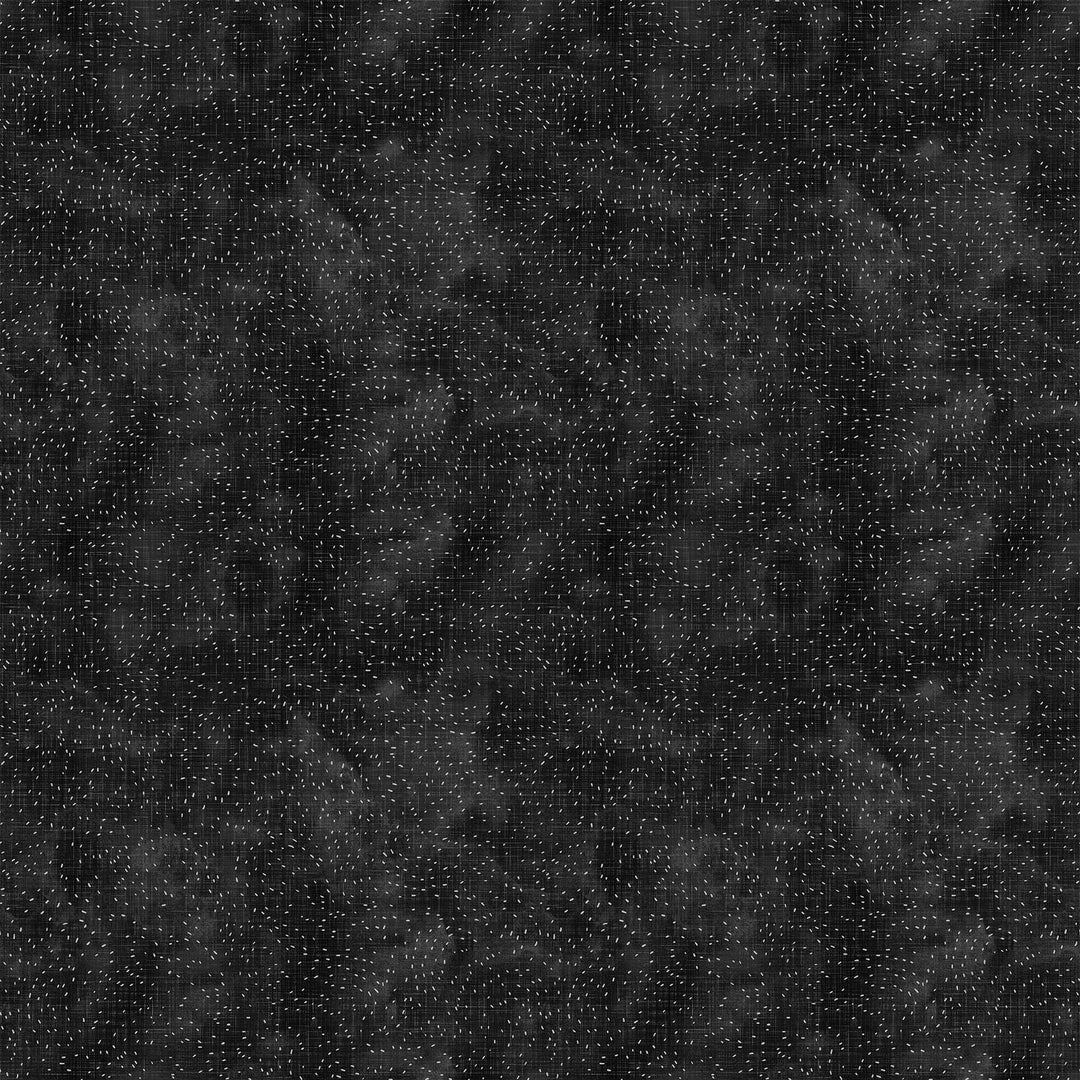 Cotton quilting fabric pattern called 'Seeds in Black'. Part of the 'Mountains Calling' fabric collection. Designed by Bernadett Urbanovics for fabric company Figo Fabrics. SKU: 90689-99. 44-45 inch width.