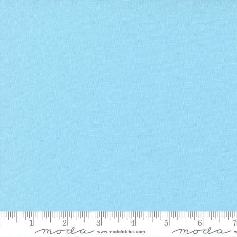 Cotton quilting fabric pattern called 'Tranquil Aqua'. Part of the 'Bella Solids' fabric collection. Designed by Moda Fabrics for fabric company Moda Fabrics. SKU: 9900 186. 44-45 inch width.
