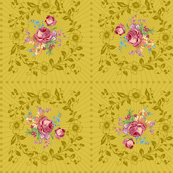 Nonna - Wreath in Mustard - Giuseppe Ribaudo for Andover - A-9873-Y - Half Yard