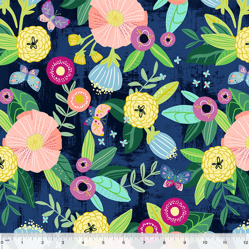 ABC's in Bloom - Blooming Garden in Navy - 53686-2 - Half Yard