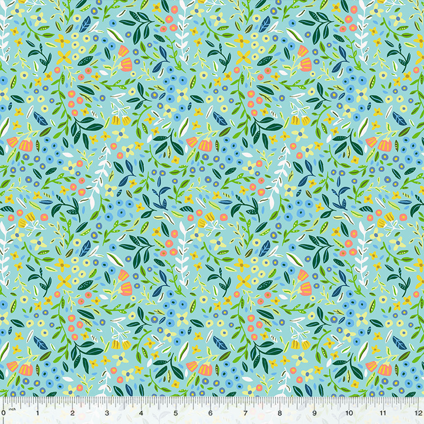 ABC's in Bloom - Blossoming Bunches in Aqua - 53689-7 - Half Yard
