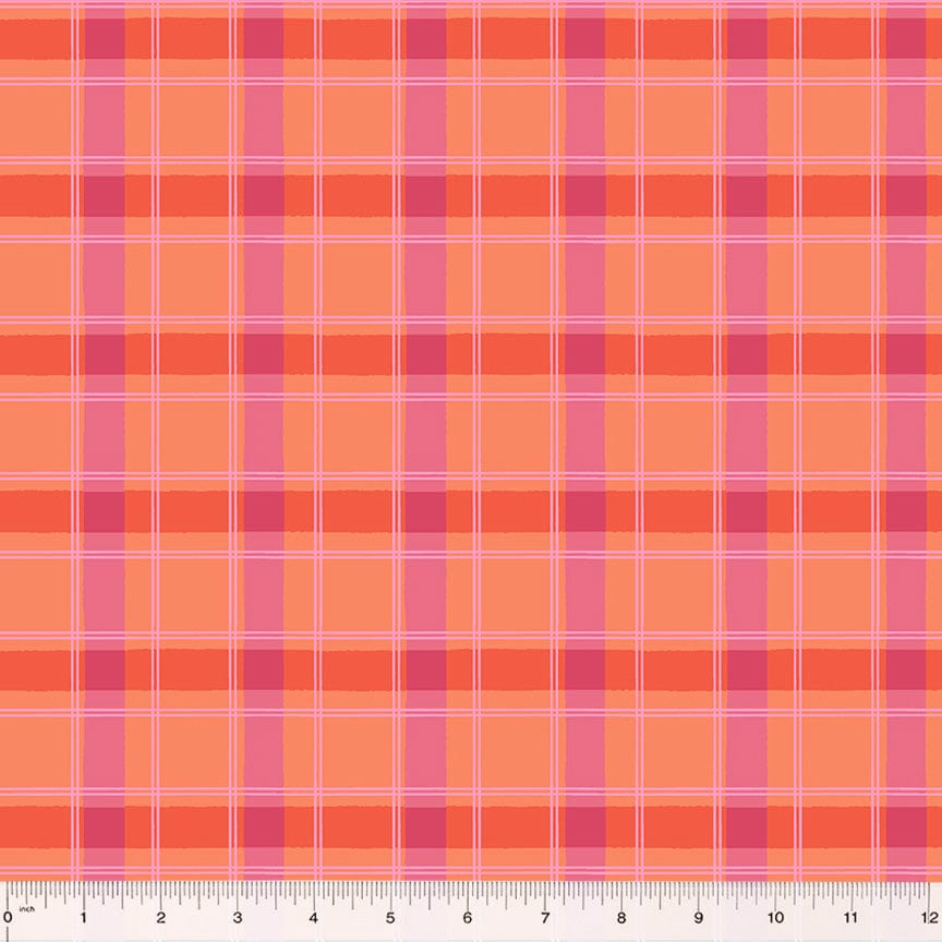 Cotton quilting fabric pattern called 'Picnic Blanket in Coral'. Part of the 'ABC's in Bloom' fabric collection. Designed by Kelly Angelovic for fabric company Windham Fabrics. SKU: 53690-8. 44-45 inch width.