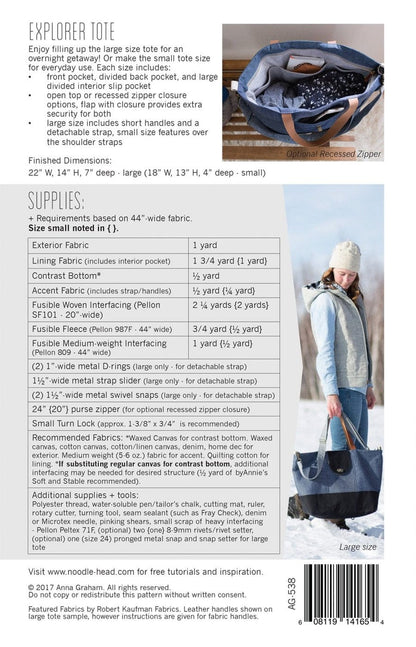 Explorer Tote - Paper Pattern - Noodlehead - AG-538