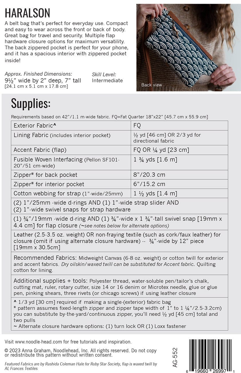 Haralson Belt Bag - Paper Pattern - Noodlehead - AG-552