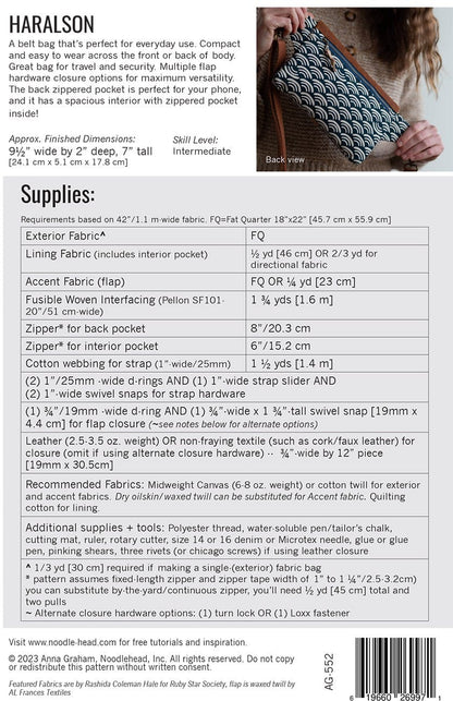 Haralson Belt Bag - Paper Pattern - Noodlehead - AG-552