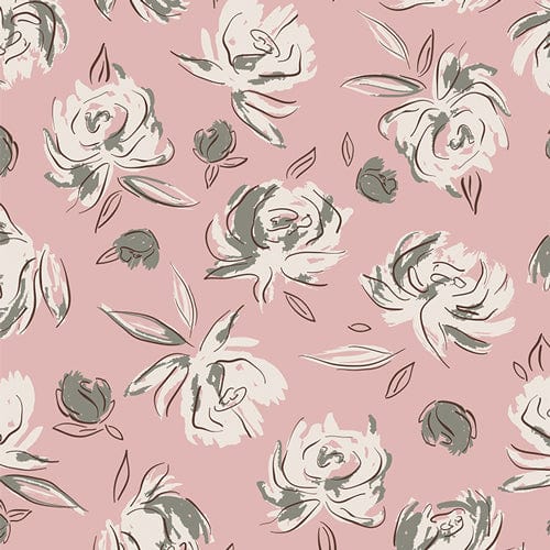 Cotton quilting fabric pattern called 'Bed of Roses in Mauve'. Part of the 'All is Well' fabric collection. Designed by AGF Studio for fabric company Art Gallery Fabrics. SKU: ALW-22402. 44-45 inch width.