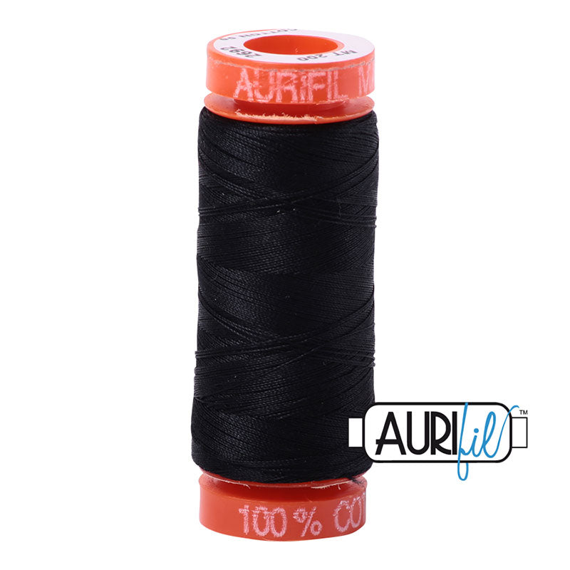 Aurifil Cotton Mako Thread - 50wt - 220m Spool - Black - BMK50 2692