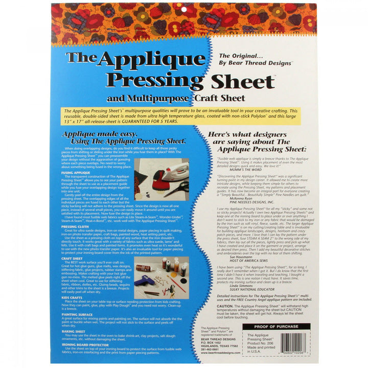 Bear Thread Designs - Applique Pressing Sheet - 13in x 17in - BTD206