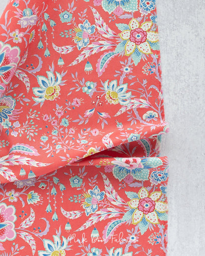 Cotton quilting fabric pattern called 'Late Bloomer in Tomato'. Part of the 'Bloomsville' fabric collection. Designed by Tilda Fabrics for fabric company Tilda Fabrics. SKU: 100501. 44-45 inch width.