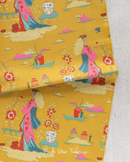 Cotton quilting fabric pattern called 'Garden Vista in Light Corn'. Part of the 'Bloomsville' fabric collection. Designed by Tilda Fabrics for fabric company Tilda Fabrics. SKU: 100518. 44-45 inch width.