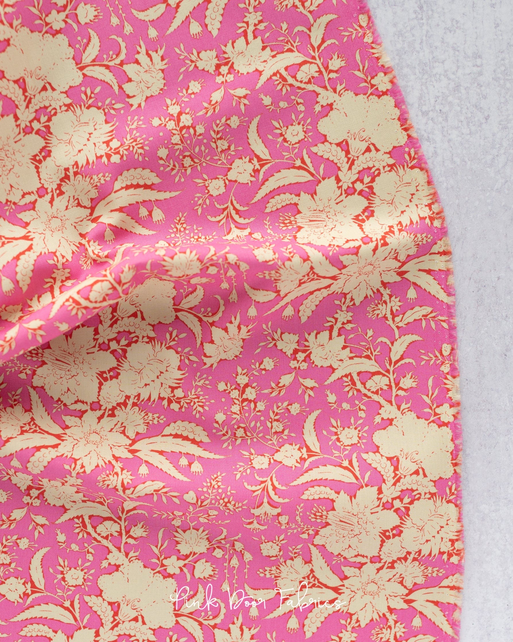 Cotton quilting fabric pattern called 'Abloom in Pink'. Part of the 'Bloomsville' fabric collection. Designed by Tilda Fabrics for fabric company Tilda Fabrics. SKU: 110080. 44-45 inch width.