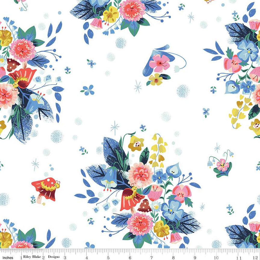 Down the Rabbit Hole - Caterpillar Floral in White - C12941-WHITE - Half Yard