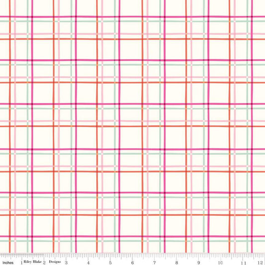 Cotton quilting fabric pattern called 'Plaid in Cream'. Part of the 'New Dawn' fabric collection. Designed by Citrus & Mint Designs for fabric company Riley Blake Designs. SKU: C9857-CREAM. 44-45 inch width.