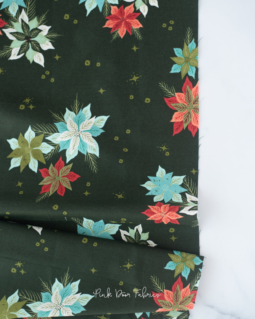 Cheer & Merriment - Poinsettia Mix in Hunter - Fancy That Design House & Co. for Moda Fabrics - 45531 20 - Half Yard