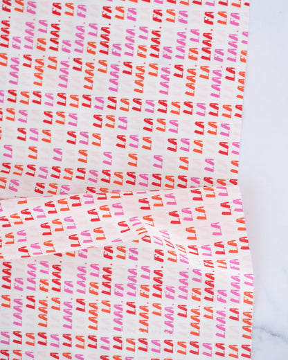 Cotton quilting fabric pattern called 'Fa La La'. Part of the 'Christmas in the City' fabric collection. Designed by AGF Studio for fabric company Art Gallery Fabrics. SKU: CHC25805. 44-45 inch width.