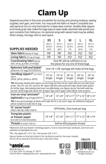 Clam Up - Patterns by Annie - Paper Pattern - PBA275