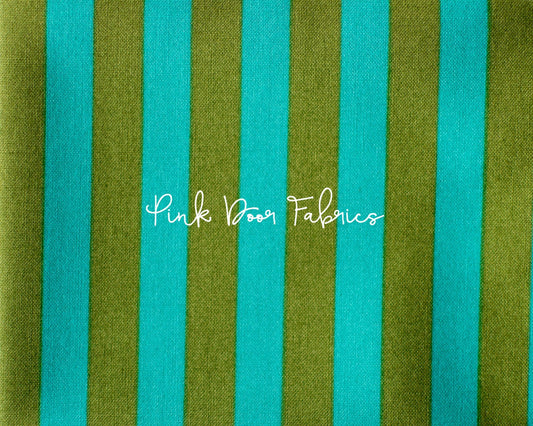 Cotton quilting fabric pattern called 'Tent Stripe in Agave'. Part of the 'True Colors' fabric collection. Designed by Tula Pink for fabric company Free Spirit Fabrics. SKU: PWTP069.AGAVE. 44-45 inch width.